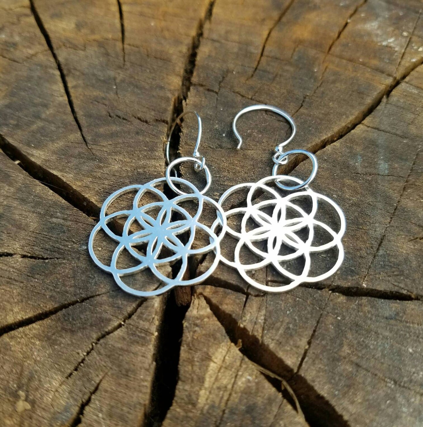 Seed of Life Cast Sterling Silver Earrings - Sacred Geometry - Healing