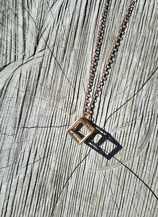 Hexahedron Platonic Solid Bronze Pendant with Chain - Cube