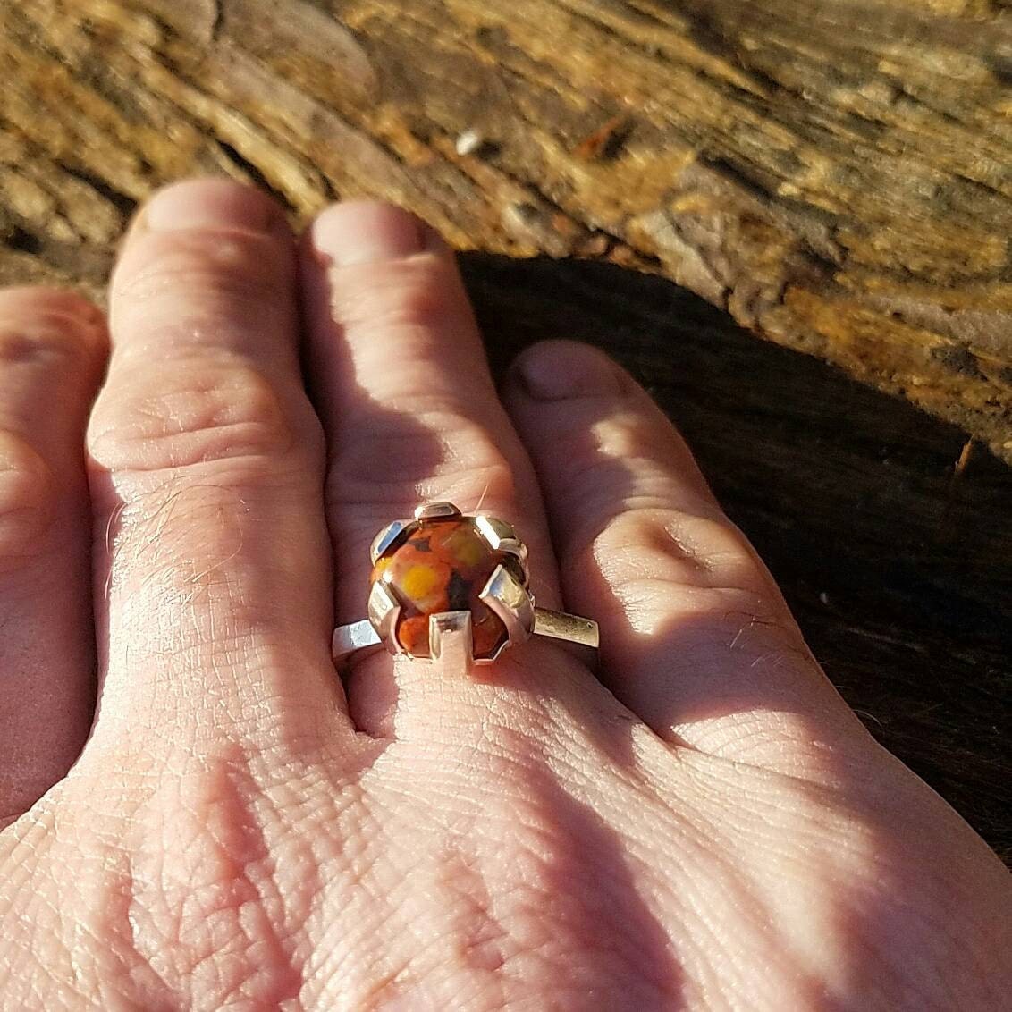 SALE - Sterling Silver Hexagon Morgan Hill Poppy Jasper Ring