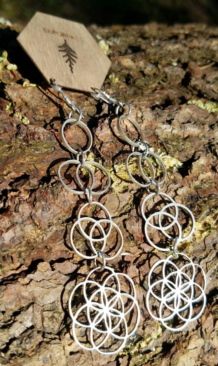 Ascension - Sterling Silver Sacred Geometry Statement Earrings - Seed of Life - Vesica Piscis - Tripod of Life