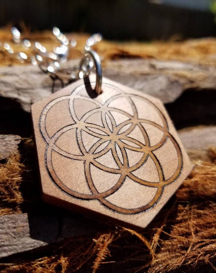 Seed of Life Inlaid Reclaimed Wood Pendant - Sacred Geometry - Pacific Madrone/Claro Walnut with Sterling Silver