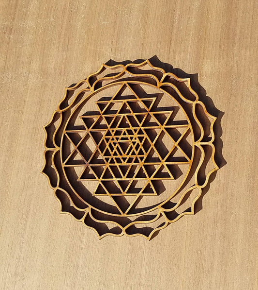 Sri Yantra Sustainable Wood Lasercut Wall Art or Crystal Grid