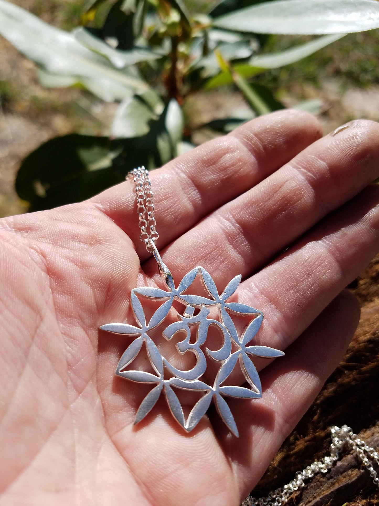 Om and Flower of Life Pendant in Recycled Sterling Silver - Sacred Geometry