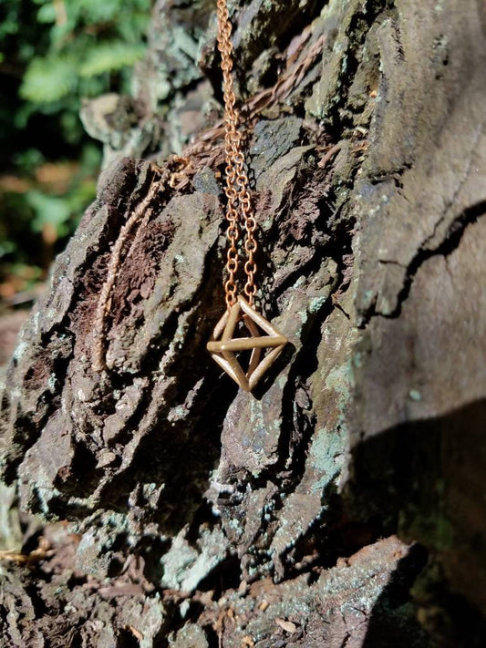Octahedron Platonic Solid Bronze Pendant with Chain