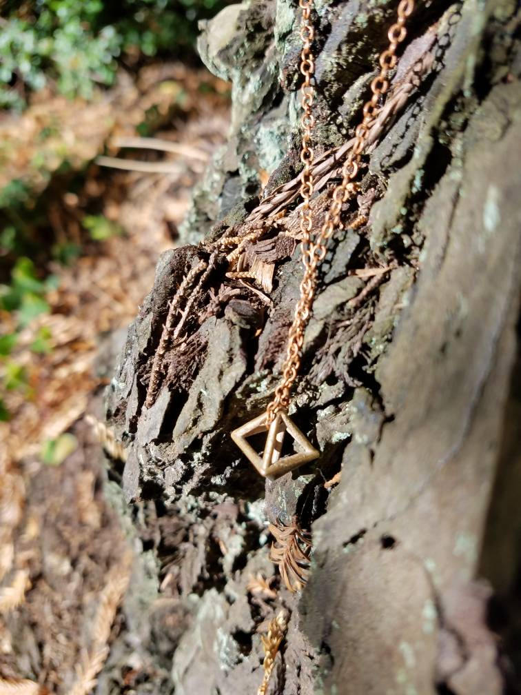 Octahedron Platonic Solid Bronze Pendant with Chain