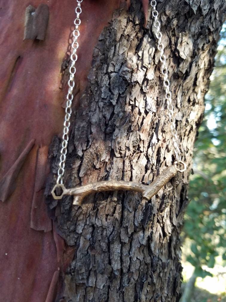 SALE - Pacific Madrone Twig Hexagon Bar Necklace - Northern California Mixed Metal Forest Art Jewelry - Pacific Northwest PNW Upper Left USA