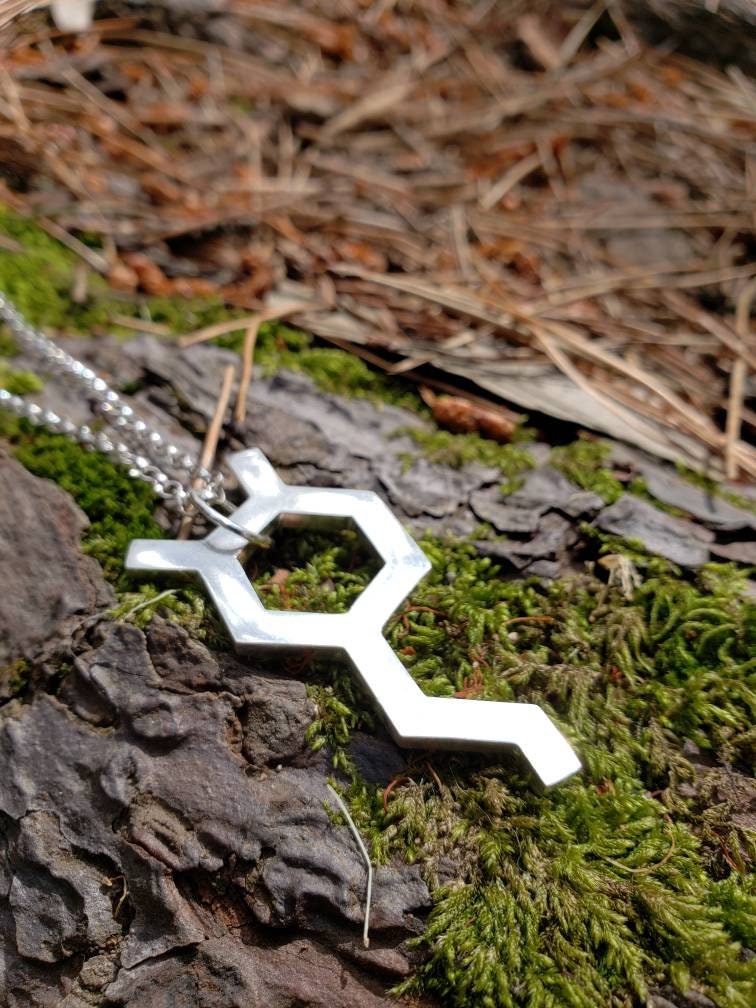 Dopamine Molecule Cast Recycled Sterling Silver Science Jewelry with Chain