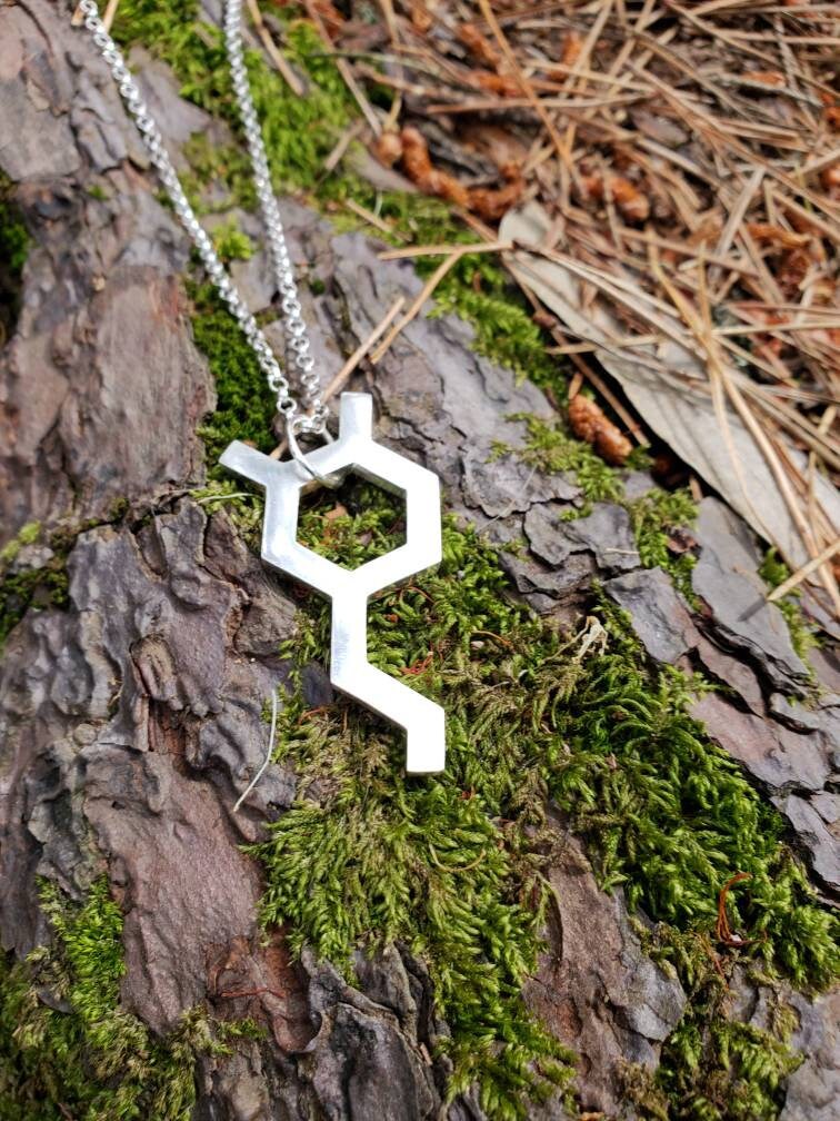 Dopamine Molecule Cast Recycled Sterling Silver Science Jewelry with Chain