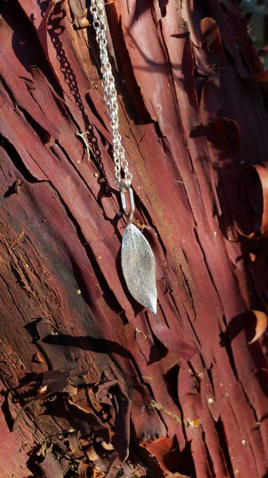 SALE - Manzanita Leaf Hexagon Charm Pendant- Northern California Forest Art Jewelry in Recycled Sterling Silver