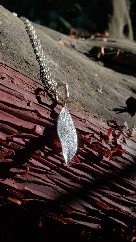 Manzanita Leaf Hexagon Charm Pendant- Northern California Forest Art Jewelry in Recycled Sterling Silver