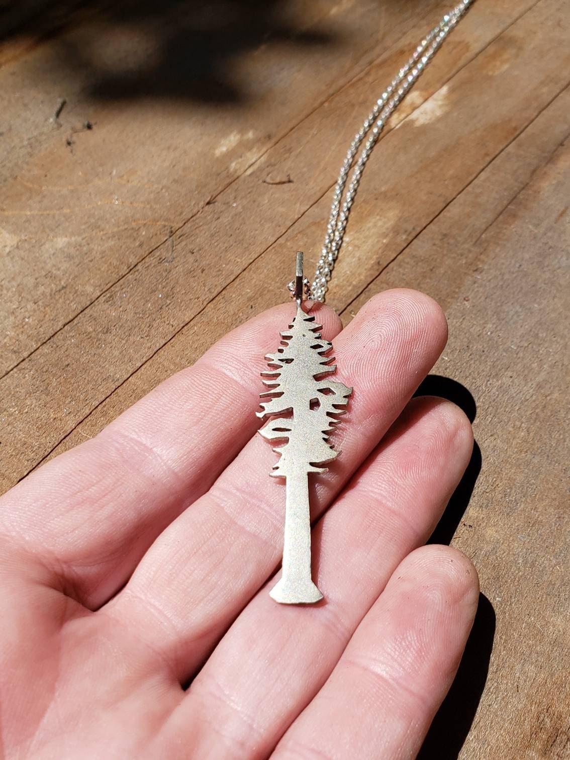 SALE - Redwood Tree Hexagon Mixed Metal Pendant with Chain