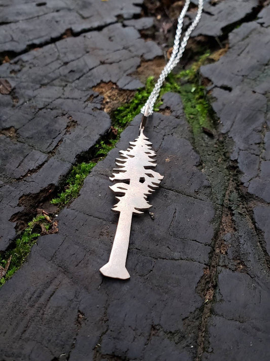 SALE - Redwood Tree Hexagon Mixed Metal Pendant with Chain