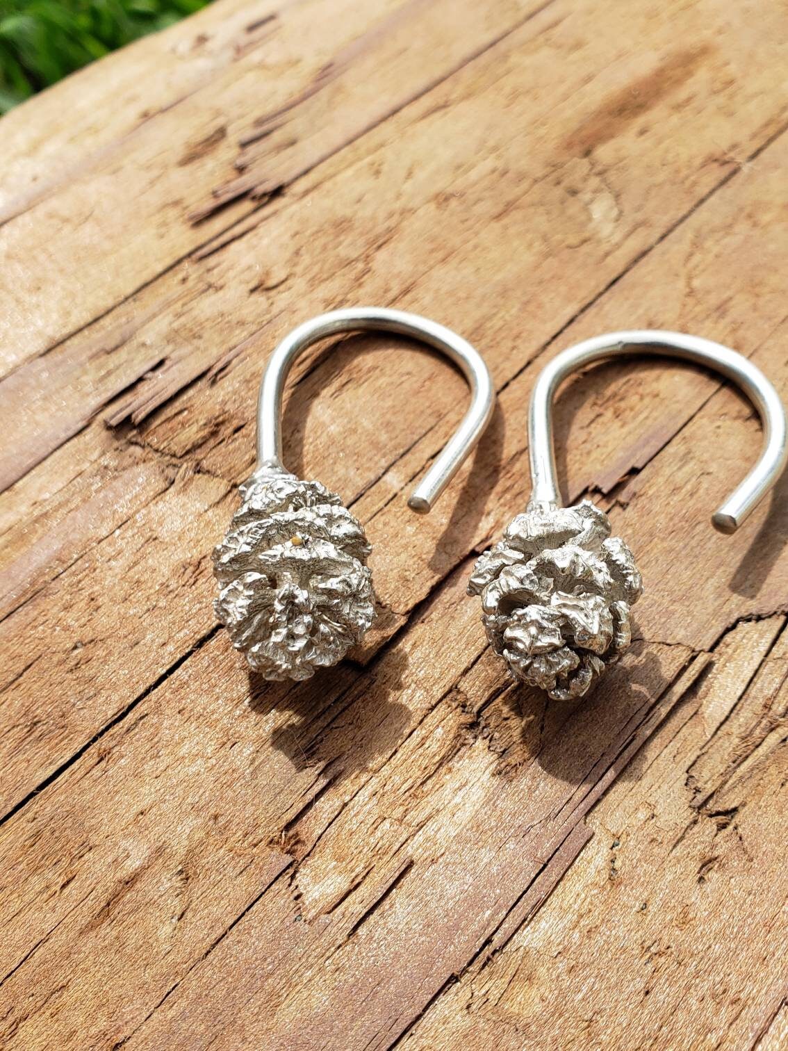 Redwood Cone Cast Sterling Silver Ear Weights - NorCal Forest Jewelry - PNW West Coast Fashion