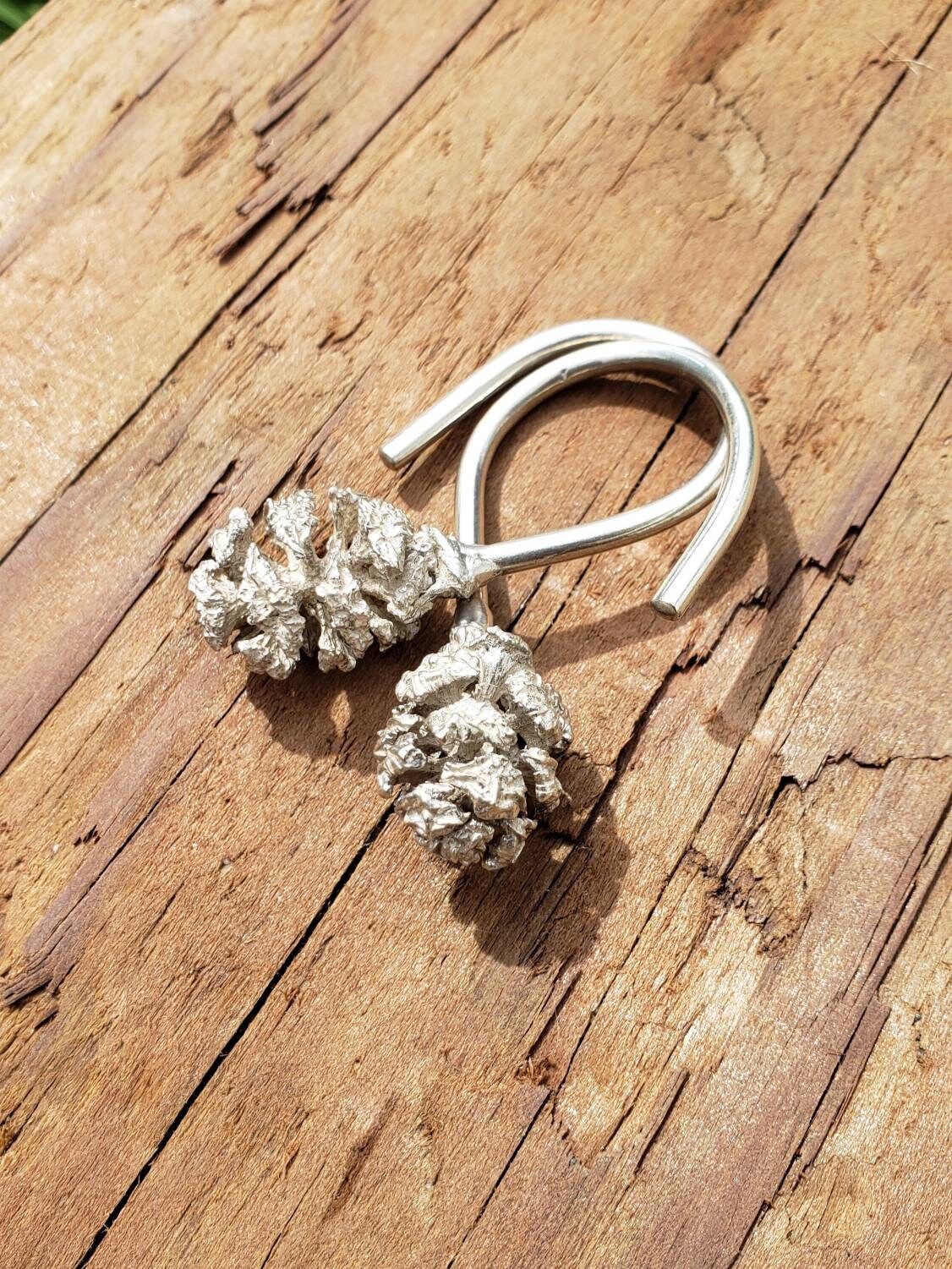 Redwood Cone Cast Sterling Silver Ear Weights - NorCal Forest Jewelry - PNW West Coast Fashion