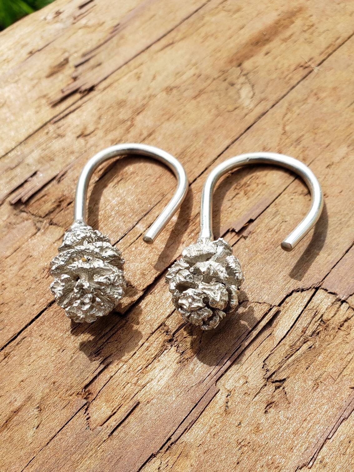 Redwood Cone Cast Sterling Silver Ear Weights - NorCal Forest Jewelry - PNW West Coast Fashion