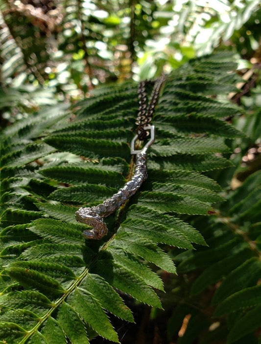 SALE - Western Swordfern Fiddlehead Hexagon Cast Mixed Metal Necklace with Chain -  NorCal PNW West Coast Upper Left USA - Polystichum munitum