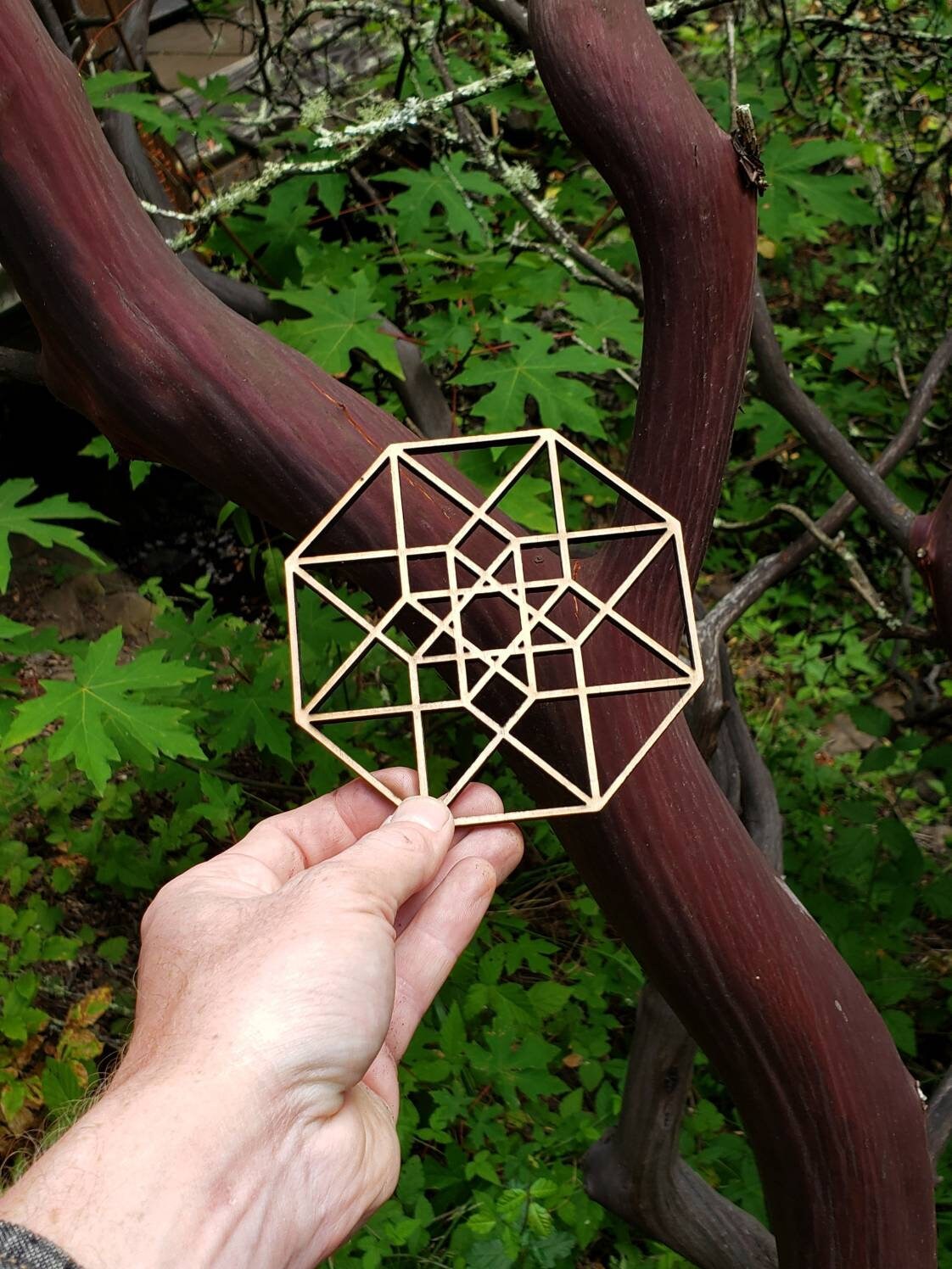 Hypercube Tesseract Wall Art or Crystal Grid in Lasercut Reclaimed Wood - Sacred Geometry - Hyperdimensional Cube