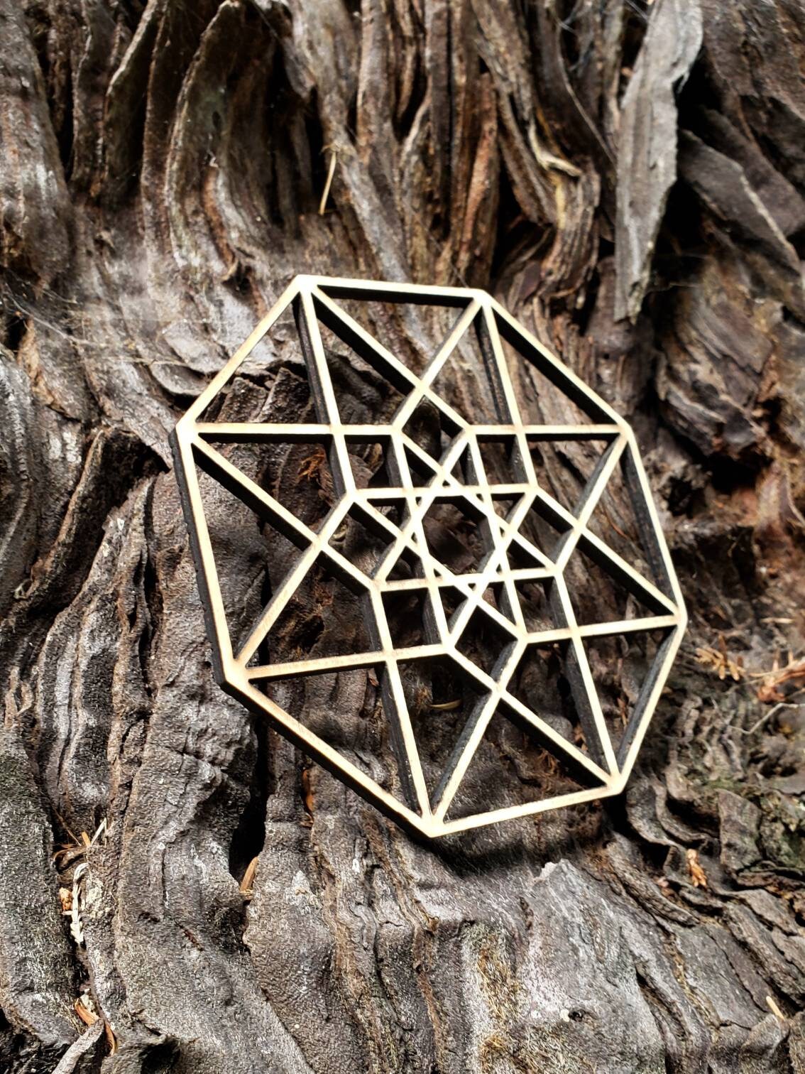 Hypercube Tesseract Wall Art or Crystal Grid in Lasercut Reclaimed Wood - Sacred Geometry - Hyperdimensional Cube