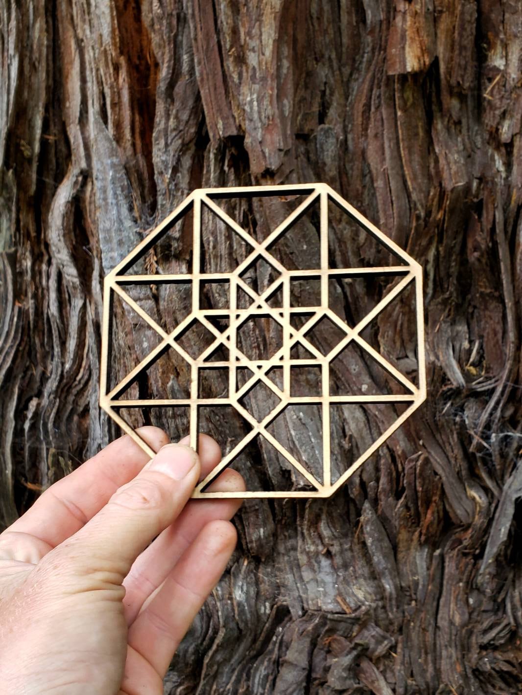 Hypercube Tesseract Wall Art or Crystal Grid in Lasercut Reclaimed Wood - Sacred Geometry - Hyperdimensional Cube
