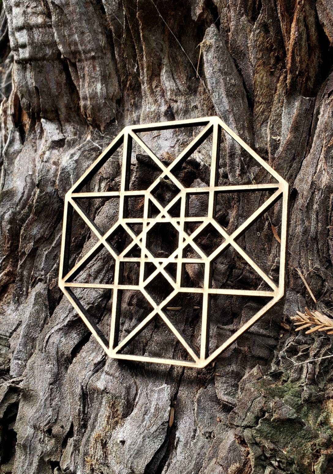 Hypercube Tesseract Wall Art or Crystal Grid in Lasercut Reclaimed Wood - Sacred Geometry - Hyperdimensional Cube