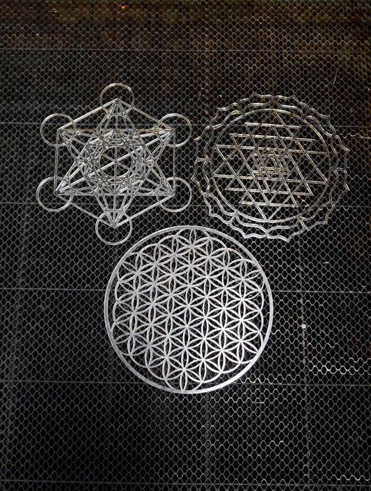 Mini Sacred Geometry Drafting Template in Lasercut Acrylic - Choice of Flower of Life, Metatron's Cube, or Sri Yantra - Rigid Stencil