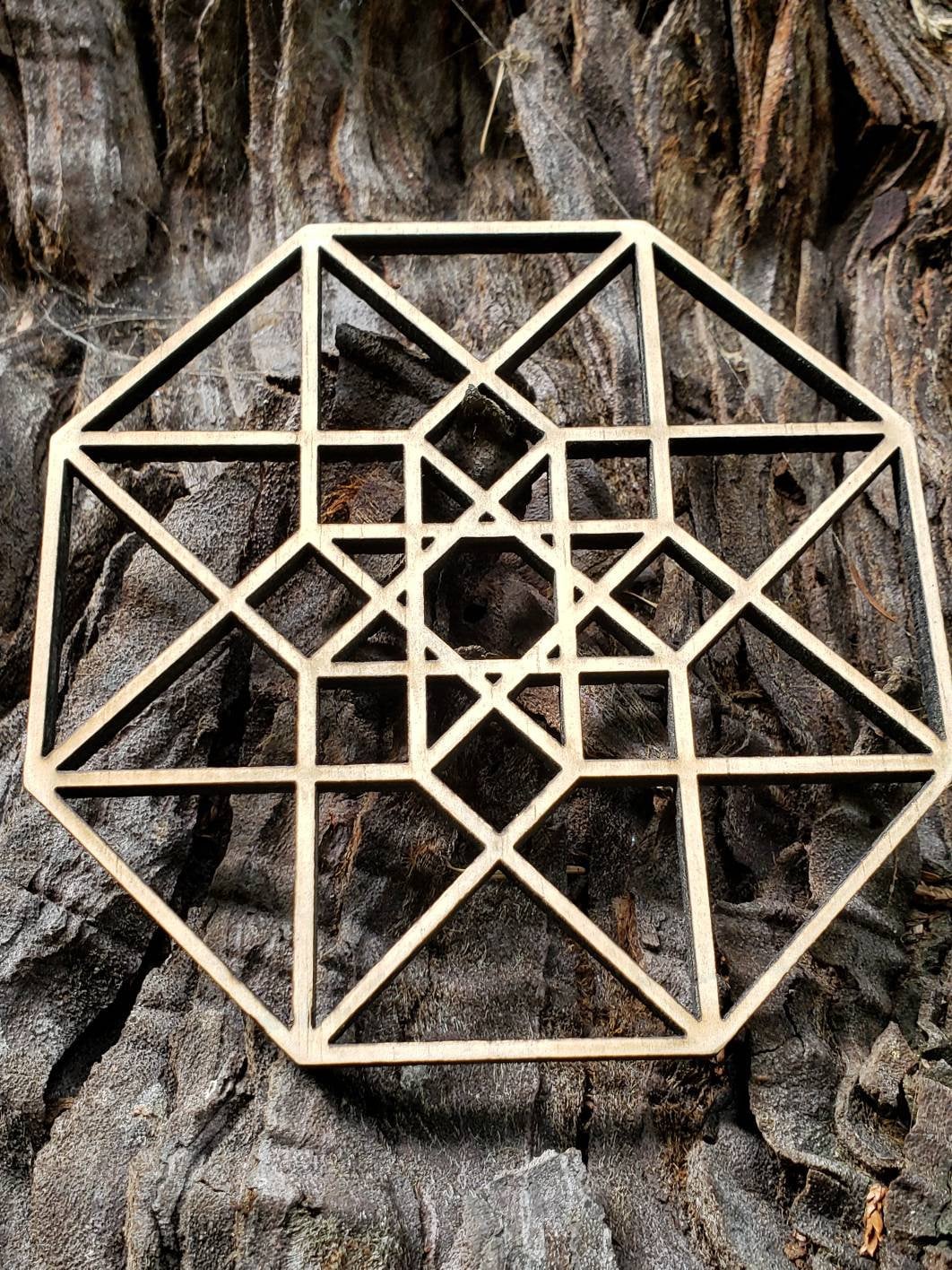 Hypercube Tesseract Wall Art or Crystal Grid in Lasercut Reclaimed Wood - Sacred Geometry - Hyperdimensional Cube