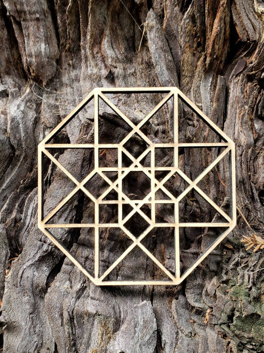Hypercube Tesseract Wall Art or Crystal Grid in Lasercut Reclaimed Wood - Sacred Geometry - Hyperdimensional Cube