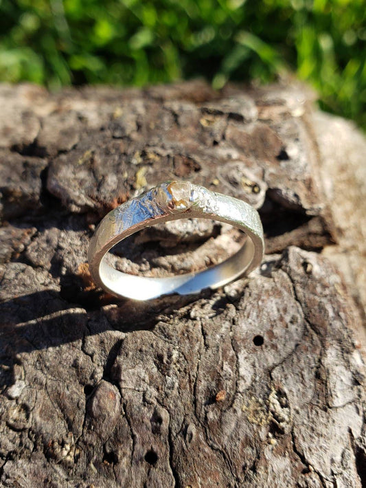 SALE - Igneous Ring with Raw Yellow Montana Sapphire - Cast In Place Stone with Deoxidizing 925 Silver - Customizable Size Option Stacking Ring