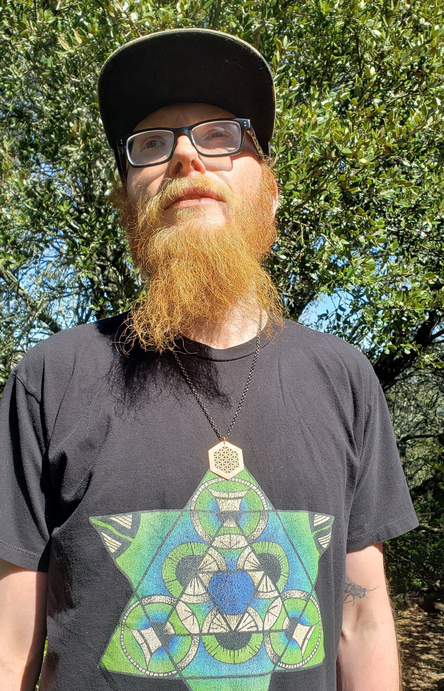 Flower of Life Hexagon Pendant in Cast Solid Bronze with Chain - Sacred Geometry Jewelry - Healing