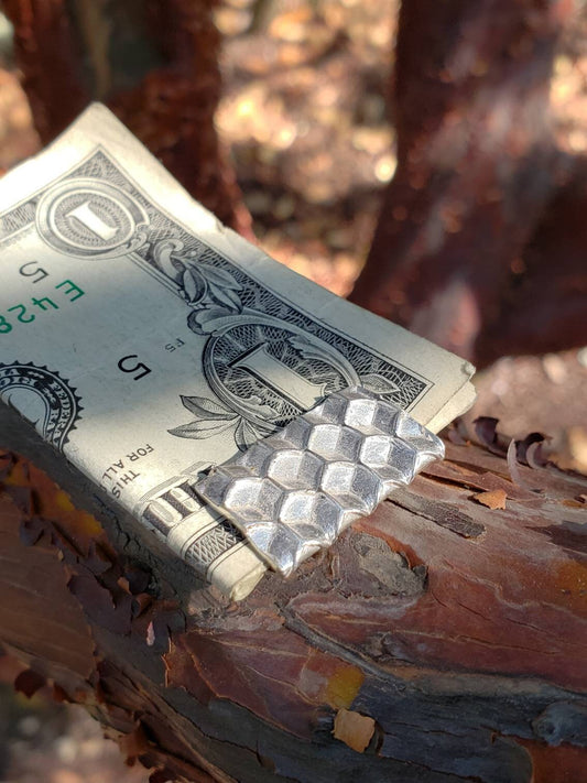 SALE - Honeycomb Bill Clip in Recycled 925 Silver - Sacred Geometry - Hexagons