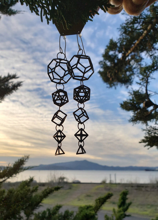 Platonic Solids 3D Sacred Geometry Statement Earrings in Recycled Ancient Bronze