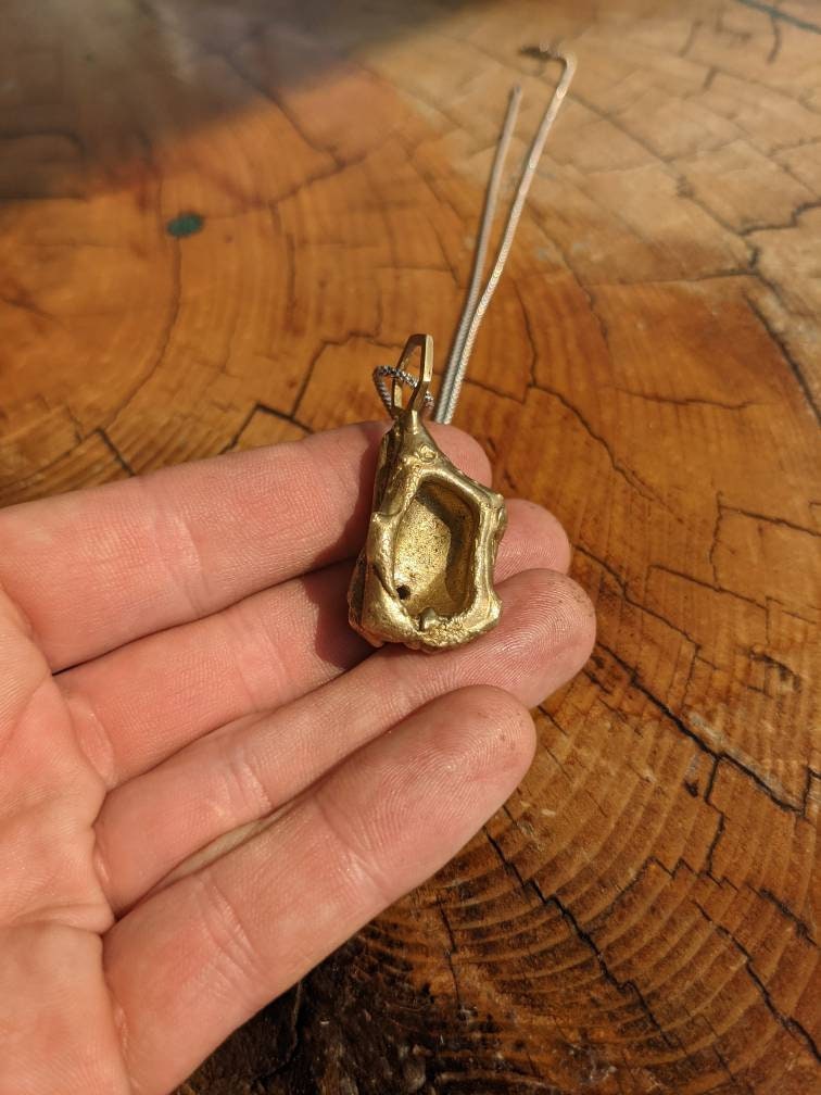 SALE - Tourmaline Crystal Hexagon Pendant with Cast in Place California Black Tourmaline Pendant in Brass with 925 Sterling Silver Popcorn Chain