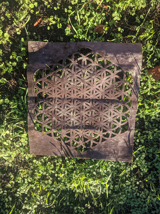 Flower Of Life Altar Cloth or Wall-Hanging in LaserCut Upcycled Earthy Upholstery Fabric - Sacred Geometry Crystal Grid