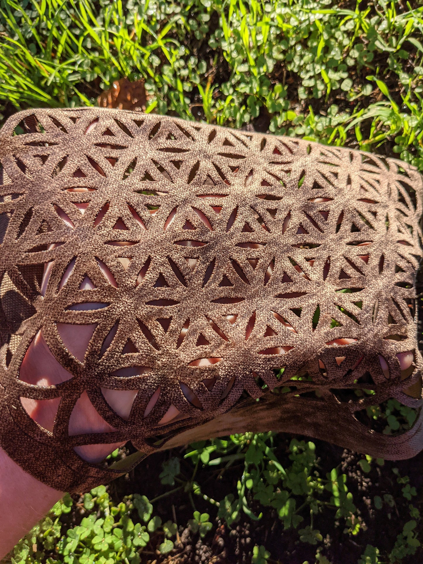 Flower Of Life Altar Cloth or Wall-Hanging in LaserCut Upcycled Earthy Upholstery Fabric - Sacred Geometry Crystal Grid