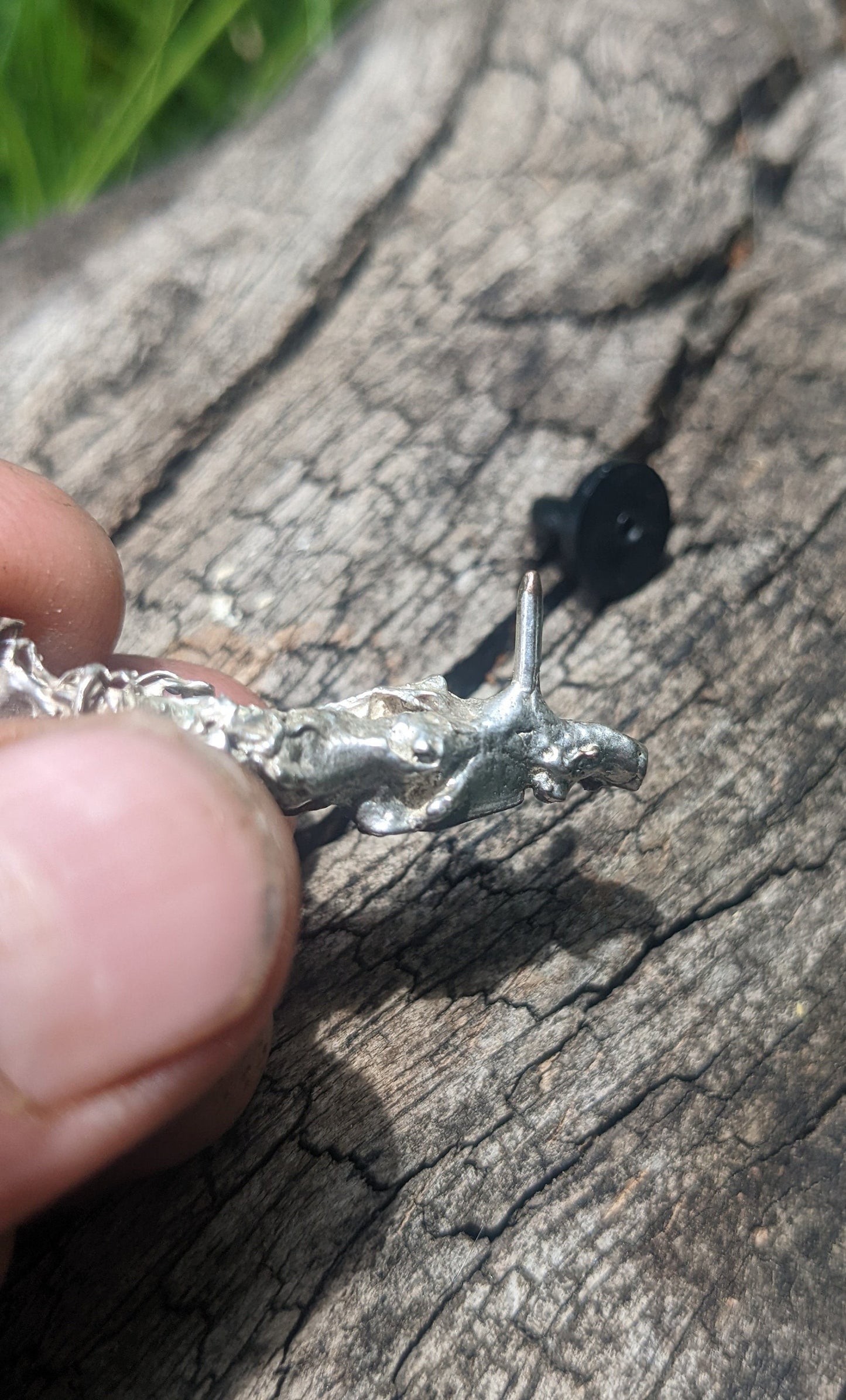 SALE - Oakmoss Coast Live Oak Twig Hexagon Pin in recycled Shibuichi - Northern California Forest Art Brooch Jewelry