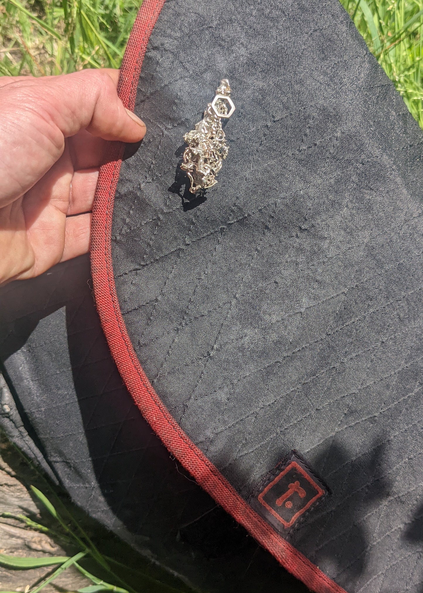 SALE - Oakmoss Coast Live Oak Twig Hexagon Pin in recycled Shibuichi - Northern California Forest Art Brooch Jewelry