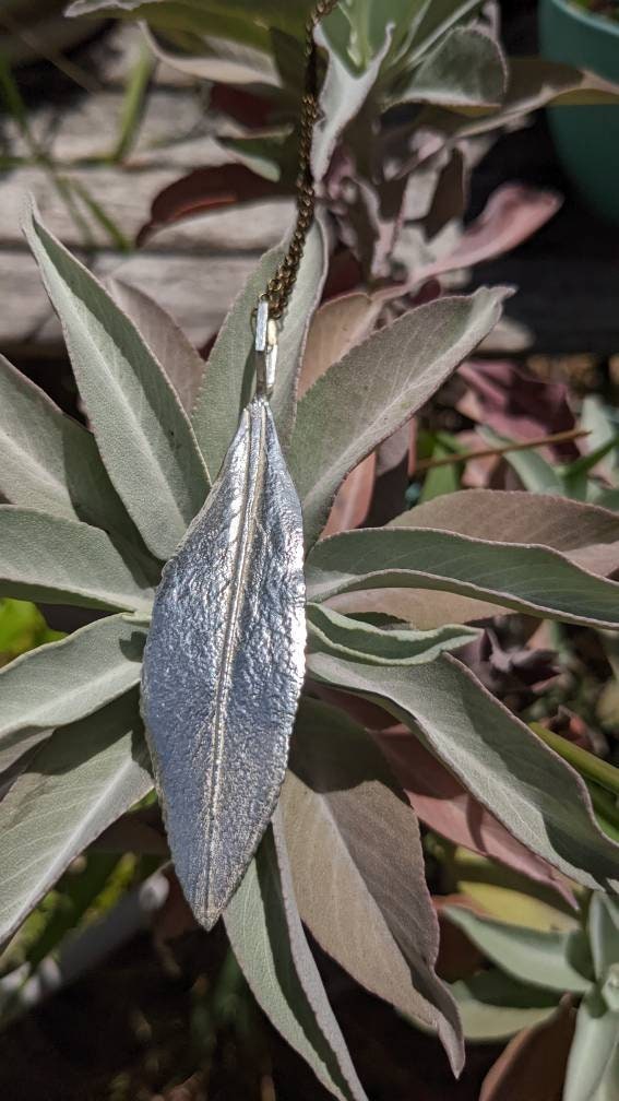 SALE - White Sage Leaf Hexagon Pendant in Recycled 925 Silver with your choice of Silver or Bronze chain - California Nature Jewelry