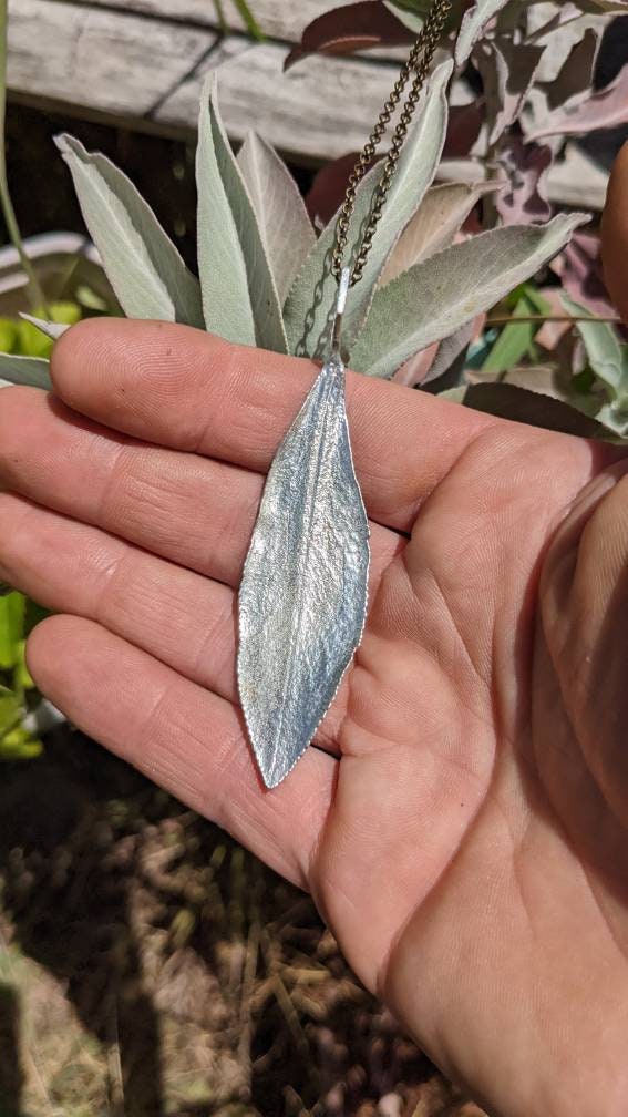 SALE - White Sage Leaf Hexagon Pendant in Recycled 925 Silver with your choice of Silver or Bronze chain - California Nature Jewelry