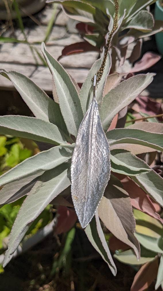 SALE - White Sage Leaf Hexagon Pendant in Recycled 925 Silver with your choice of Silver or Bronze chain - California Nature Jewelry