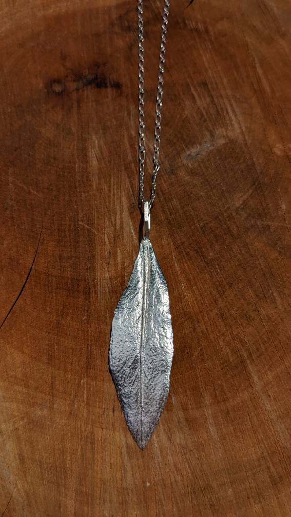 SALE - White Sage Leaf Hexagon Pendant in Recycled 925 Silver with your choice of Silver or Bronze chain - California Nature Jewelry
