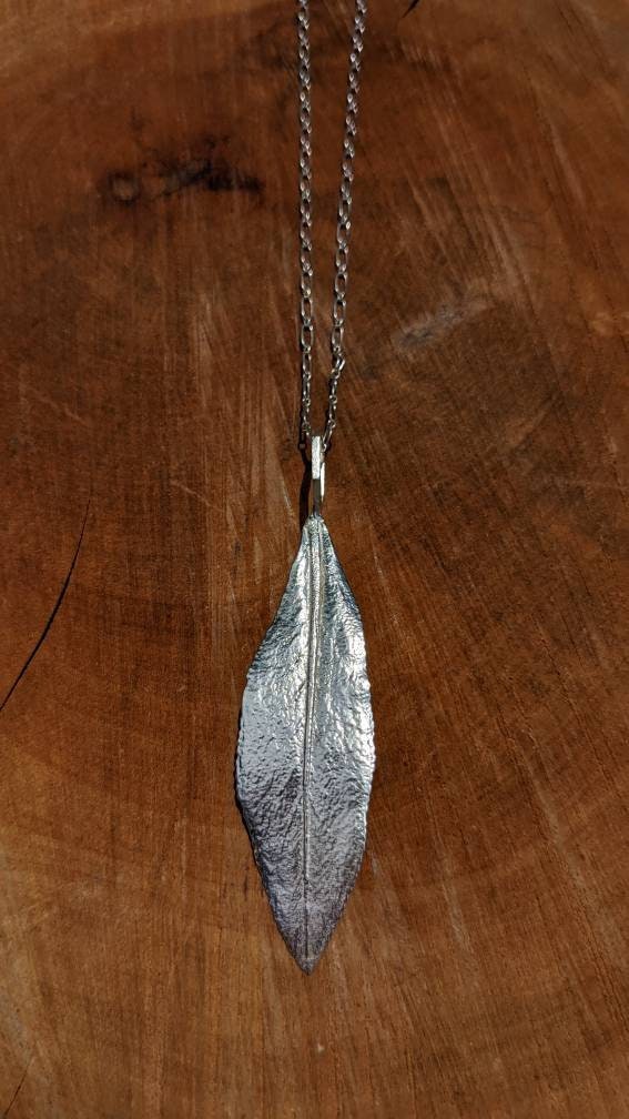 White Sage Leaf Hexagon Pendant in Recycled 925 Silver with your choice of Silver or Bronze chain - California Nature Jewelry