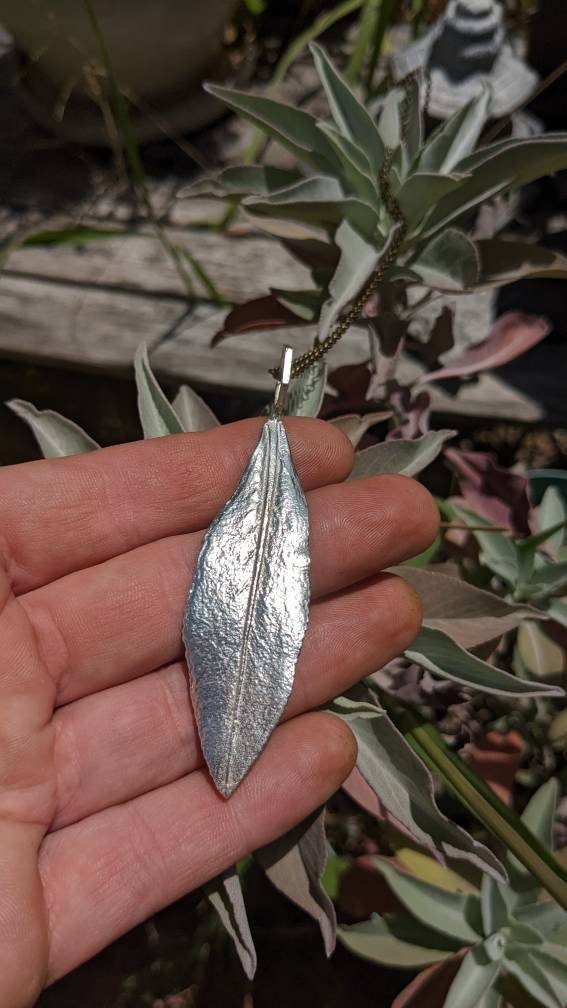 SALE - White Sage Leaf Hexagon Pendant in Recycled 925 Silver with your choice of Silver or Bronze chain - California Nature Jewelry