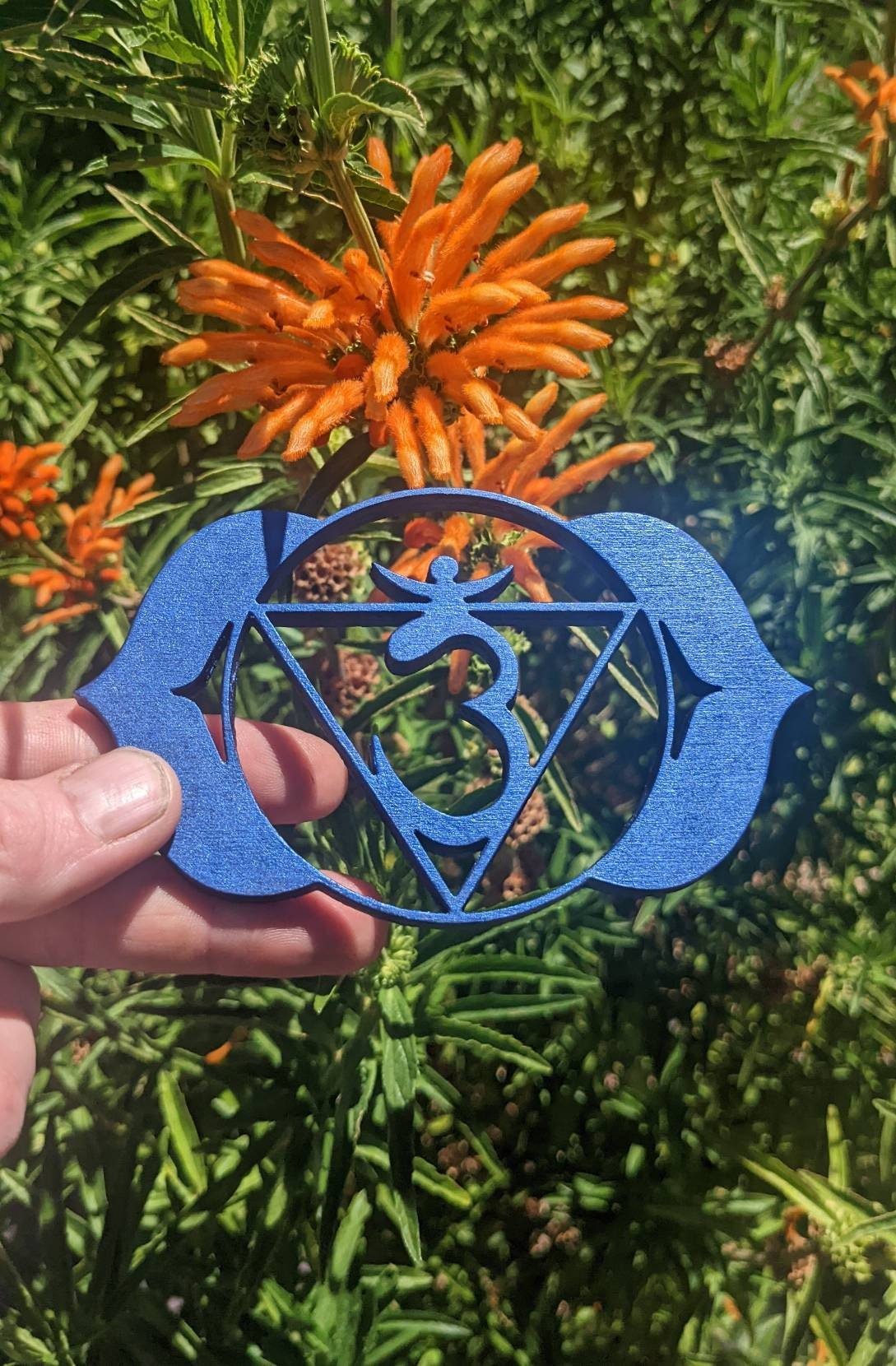 Ajña Chakra - 3rd Eye Symbol Laser Cut Wood Art with Iridescent Indigo Finish