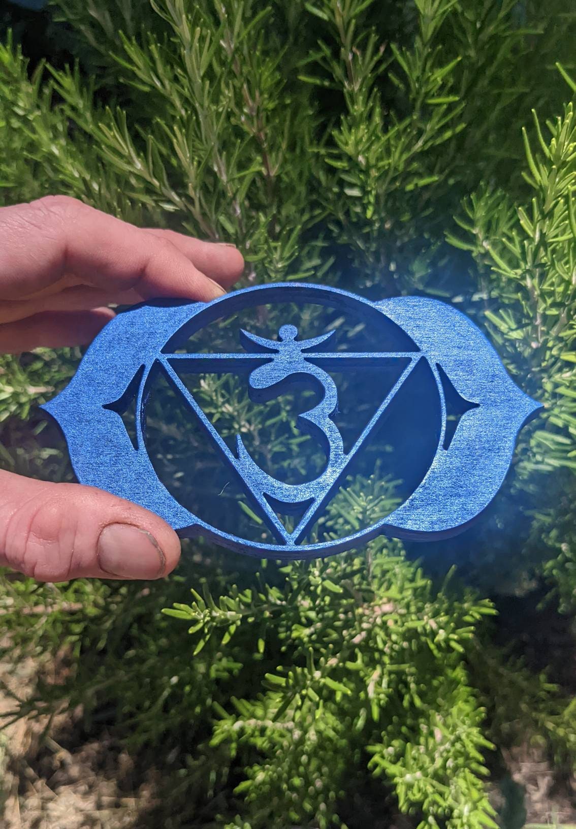 Ajña Chakra - 3rd Eye Symbol Laser Cut Wood Art with Iridescent Indigo Finish