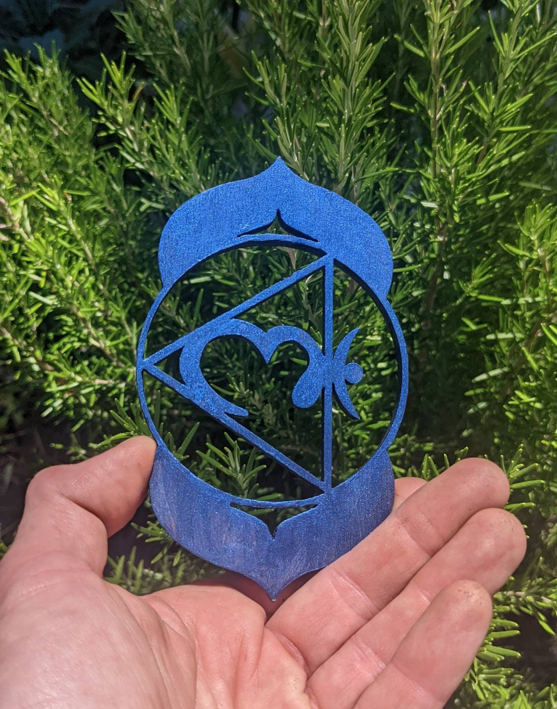 Ajña Chakra - 3rd Eye Symbol Laser Cut Wood Art with Iridescent Indigo Finish