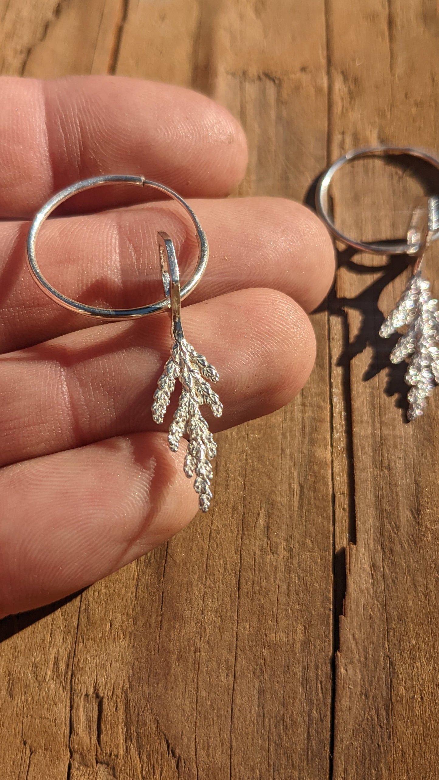SALE - Incense Cedar Leaf Tip and Hexagon Cast Silver Earrings - Northern California Forest Art Jewelry - West Coast Fashion - NorCal