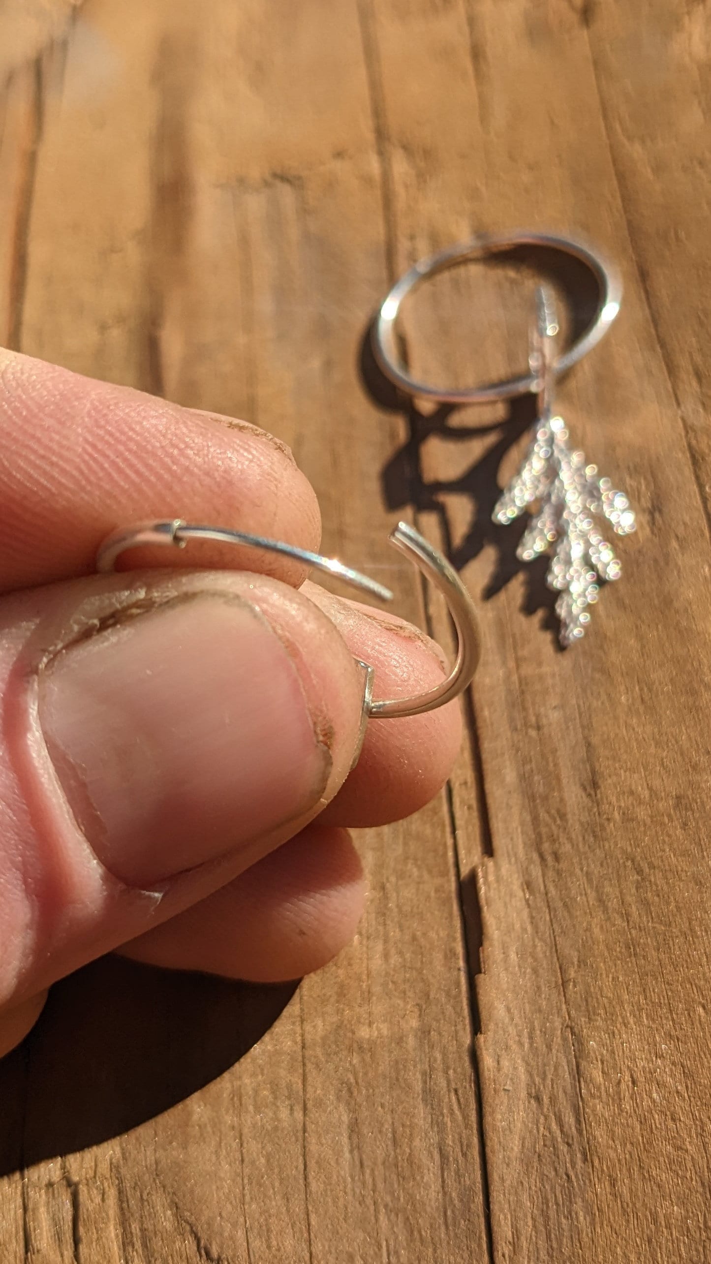 SALE - Incense Cedar Leaf Tip and Hexagon Cast Silver Earrings - Northern California Forest Art Jewelry - West Coast Fashion - NorCal