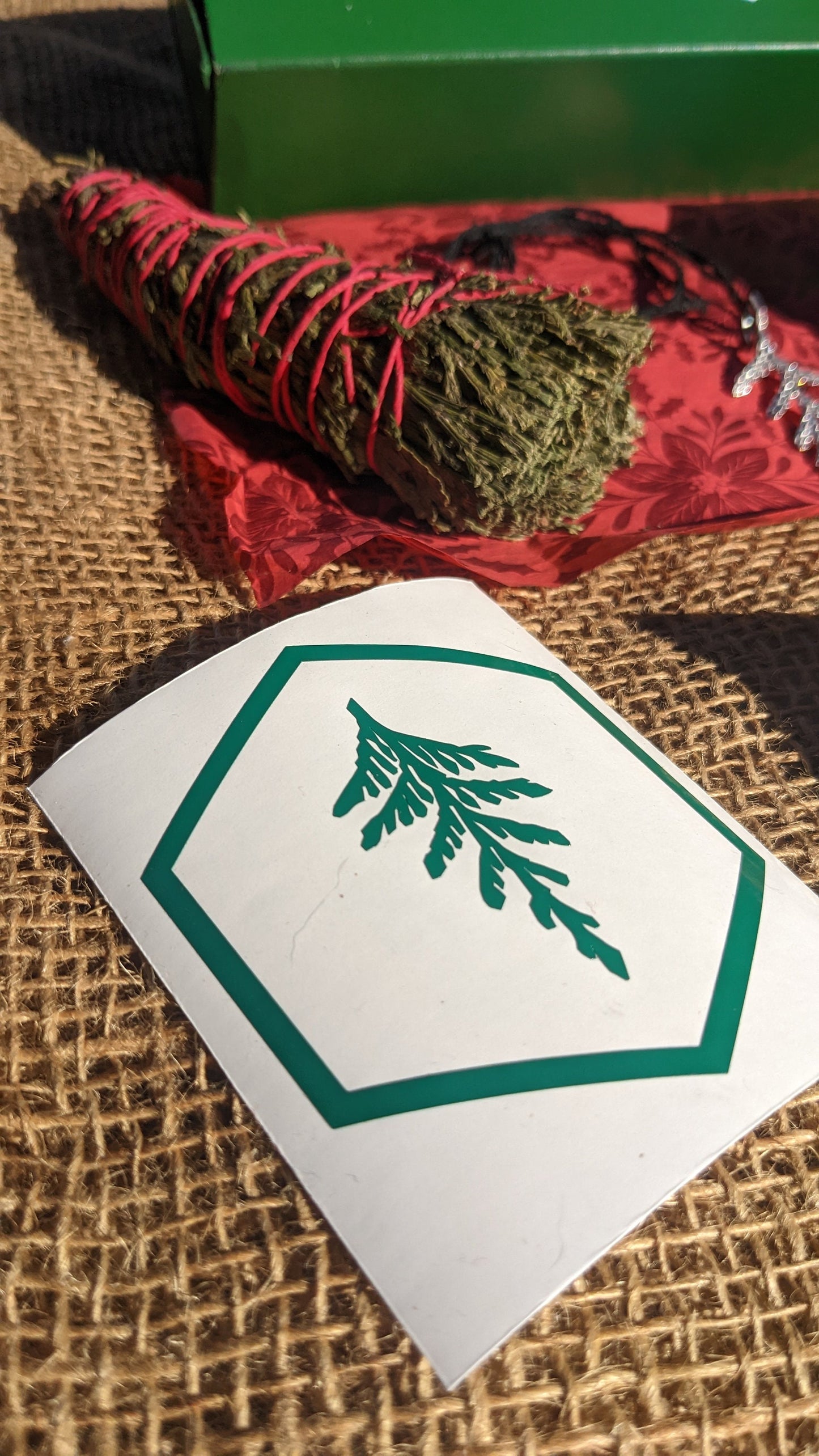 Cedar Gift Box - Includes Cast Cedar Leaf Pendant, Oregon Cedarwoods Soap, Cedar Smoke Cleansing Wand, and Cedar Leaf Hexagon Decal