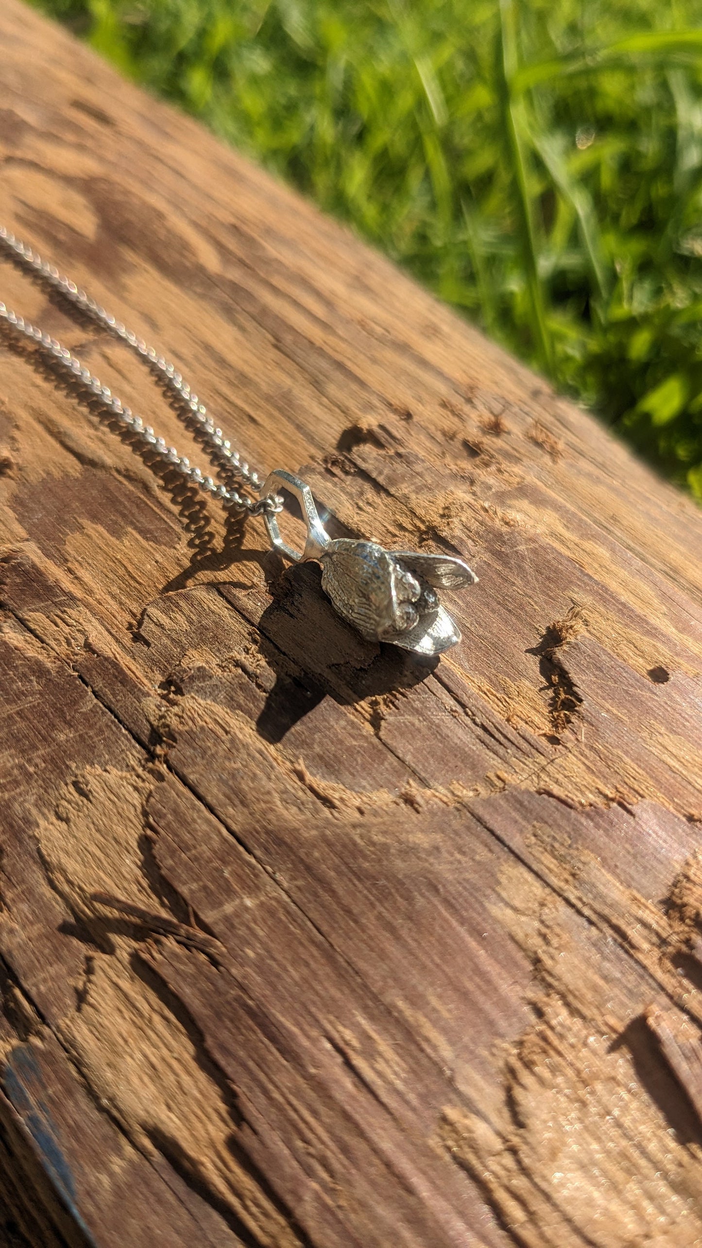 SALE - Cardamom Pod Hexagon Charm Pendant - Spice Jewelry in Recycled 925 Silver with Chain