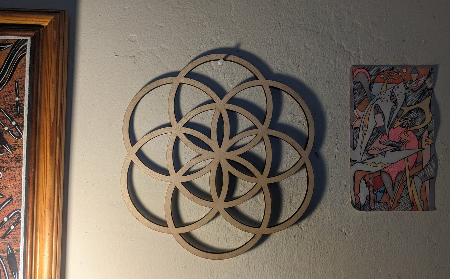 Seed of Life Sustainable Wood Lasercut Wall Art or Crystal Grid